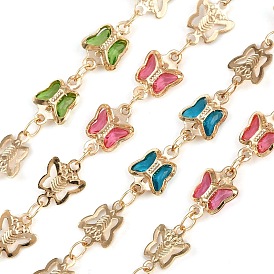 Латунные цепочки-бабочки, со стеклом, долговечный, стойки покрытие, без свинца и без кадмия, несварные, ручной работы из бисера цепи