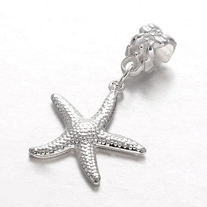 Alloy European Dangle Charms, Large Hole Starfish/Sea Stars Beads, 35mm, Hole: 5mm