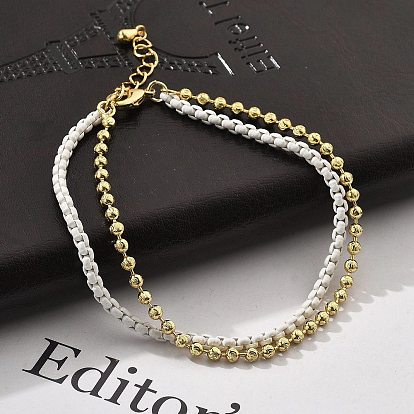 Браслеты из латунных бусин в два ряда, браслеты-цепочки с распылительной краской для женщин, стойки покрытие, долговечный, без кадмия и без свинца