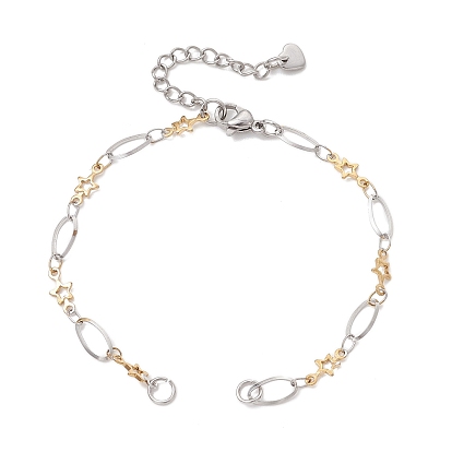 Двухцветный 304 браслет-цепочка из нержавеющей стали с овальными и звездообразными звеньями