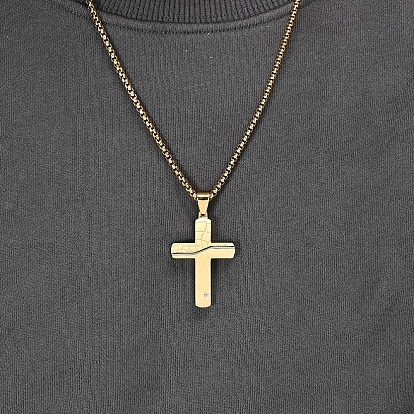 Religión 304 collares con colgante de cruz agrietada de acero inoxidable con cristales y diamantes de imitación para hombres