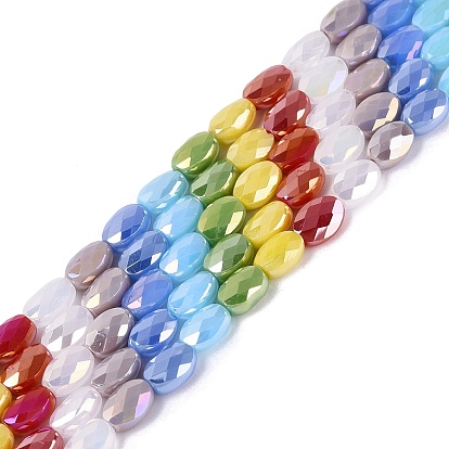 Гальванические непрозрачные стеклянные бусины, овальные, с покрытием AB цвета, граненые