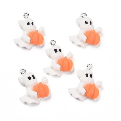 Halloween Opaque Resin Pendants, with Platinum Tone Iron Loops, Ghost
