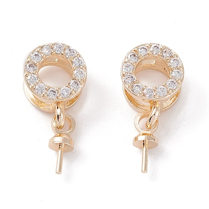 Rack Plating Brass Micro Pave Cubic Zirconia Peg Bails Pendants, Long-Lasting Plated, For Half Drilled Beads, Round Ring