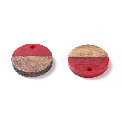 Resin & Walnut Wood Pendants, Flat Round