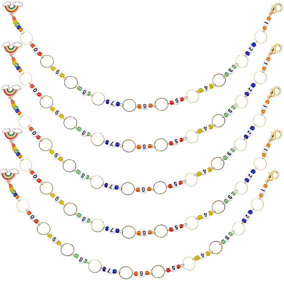 6 шт сплав эмаль радуга подвеска вязание ряд счетчик цепочек, Акриловые числа и стеклянные бусины для вязания встречных цепочек