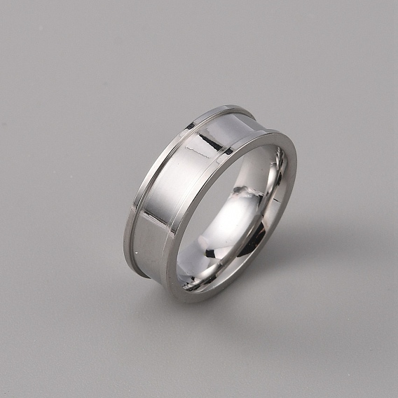 201 Stainless Steel Grooved Finger Ring Settings, Ring Core Blank, for Inlay Ring Jewelry Making