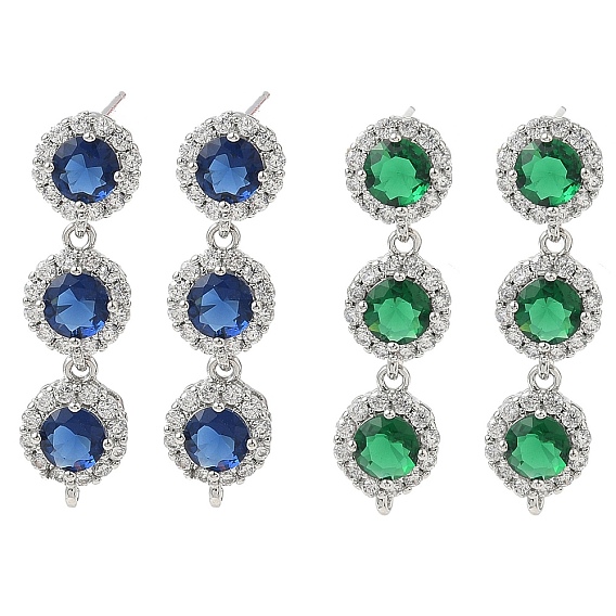 Фурнитура для серег из латуни с кубическим цирконием, плоско-круглые, со стеклом, без кадмия и без свинца, стойки покрытие, долговечный