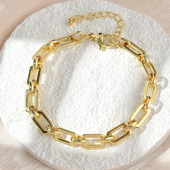 Латунные прямоугольные звенья цепи браслеты для женщин мужчин, долговечный, стойки покрытие, без кадмия и без свинца