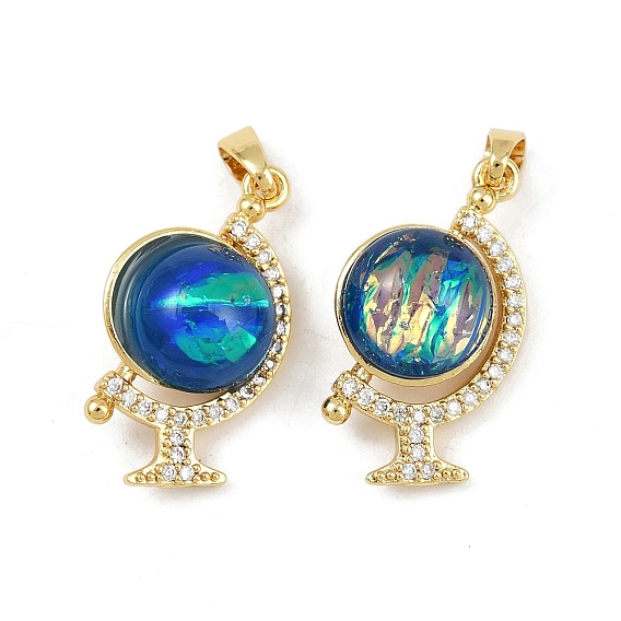 Латунные микро проложить кубического циркония подвески, без кадмия и без свинца, шармы в виде земного шара, со смолевыми бусинами