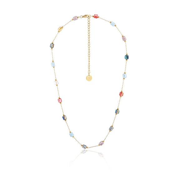 304 Колье из нержавеющей стали и стекла для женщин, кубические, ионное покрытие (ip), долговечный, реальный 18 k позолоченный