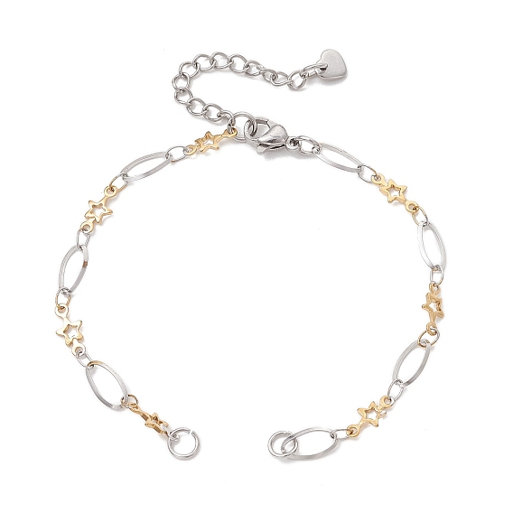 Двухцветный 304 браслет-цепочка из нержавеющей стали с овальными и звездообразными звеньями
