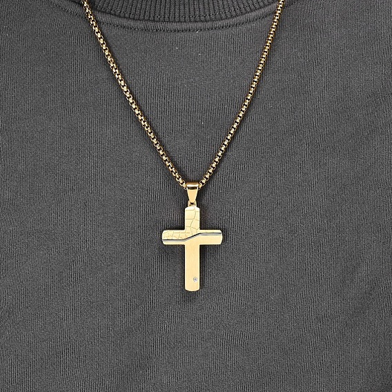 Religión 304 collares con colgante de cruz agrietada de acero inoxidable con cristales y diamantes de imitación para hombres