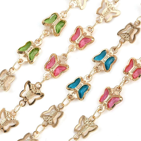 Латунные цепочки-бабочки, со стеклом, долговечный, стойки покрытие, без свинца и без кадмия, несварные, ручной работы из бисера цепи