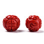 Synthetic Cinnabar Beads, Carved Lacquerware, Round