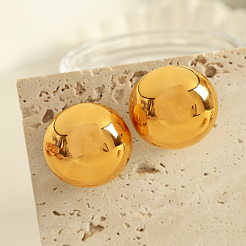 304 Stainless Steel Stud Earrings, Metallic Atmospheric Half Round Earrings for Women