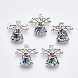 Соединители из латуни с микропаве и кубическим цирконием, ангел, красочный