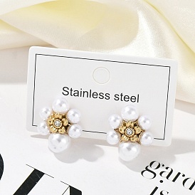 Ионное покрытие (ip) 304 серьги-гвоздики с цветком из нержавеющей стали, с искусственным жемчугом и стразами для женщин