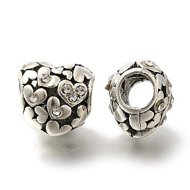 Rack Plating Alloy European Beads, with Rhinestone, Lead Free & Cadmium Free, Large Hole Beads, Heart