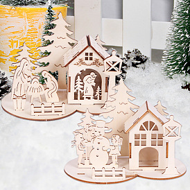 Christmas decoration Nordic wooden three-dimensional puzzle Christmas tree cabin Christmas gift desktop ornaments