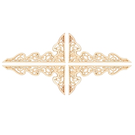 Natural Solid Wood Carved Onlay Applique Craft, Unpainted Onlay Furniture Home Decoration, Triangle with Flower