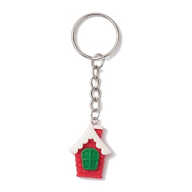 Christmas Resin Kechain, with Iron Split Key Rings, House