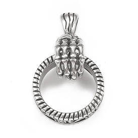 304 Stainless Steel Pendants, Skeleton Hand with Ring Charm