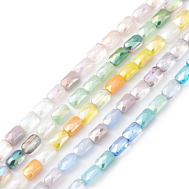 Gradient Color Electroplate Glass Bead Strands, AB Color Plated, Faceted, Rectangle