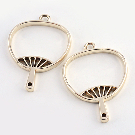 Rack Plating Alloy Fan Open Back Bezel Pendants, For DIY UV Resin, Epoxy Resin, Pressed Flower Jewelry, Cadmium Free & Nickel Free & Lead Free, 42x30x3.5mm, Hole: 3mm