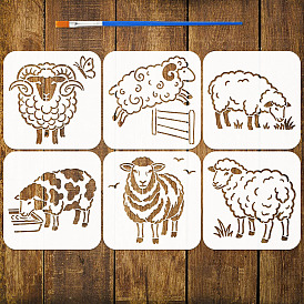 6 piezas 6 estilos animal tema mascota ahueca hacia fuera dibujo pintura plantillas, para el libro de recuerdos de bricolaje, album de fotos, patrón de cerdo y vaca y caballo y gallo y oveja