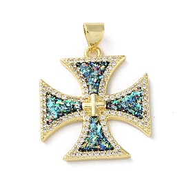 Brass Micro Pave Clear Cubic Zirconia Pendants, with Synthetic Opal, Real 18K Gold Plated
