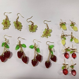 304 boucles d'oreilles dangle acier inoxydable, avec la glace, fruit