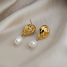 304 комплект из серег и колец в форме капли из нержавеющей стали, набор украшений для женщин, с натуральным пресноводным жемчугом