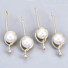 ABS Plastic Imitation Pearl Pendants, with Real 18K Gold Plated Brass Findings, Round