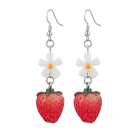 Смолы болтаться серьги, с натуральными бусинами из пресноводных ракушек и латунными крючками для сережек, клубника