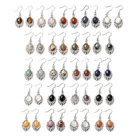 Natural & Synthetic Mixed Gemstone Teardrop Dangle Earrings, Platinum Brass Jewelry for Women, Lead Free & Cadmium Free