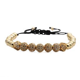 Adjustable Braided Bracelet with Micro Pave Zirconia Diamond Ball - Elegant and Stylish Jewelry for Women