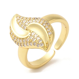 Leaf Brass Micro Pave Clear Cubic Zirconia Open Cuff Rings, for Women, Lead Free & Cadmium Free