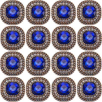 16 шт. пуговицы со стразами из сплава, 1-луночное, золотой свет, квадратный