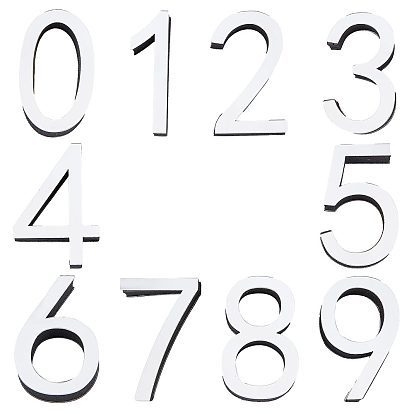10Pcs 10 Style Acrylic Mirror Wall Stickers, Wall Decoration, Number 0~9