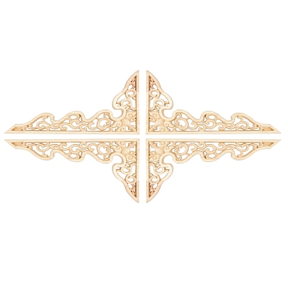 Natural Solid Wood Carved Onlay Applique Craft, Unpainted Onlay Furniture Home Decoration, Triangle with Flower