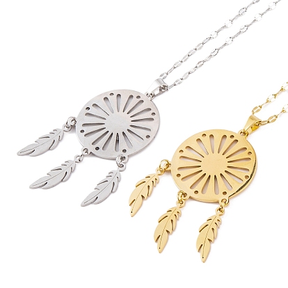 Red tejida con plumas 201 Collares colgantes bohemios de acero inoxidable para mujer