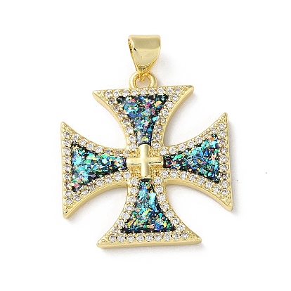 Brass Micro Pave Clear Cubic Zirconia Pendants, Cadmium Free & Lead Free, with Synthetic Opal, Real 18K Gold Plated