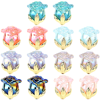 14шт 7 цвета УФ-покрытие непрозрачные акриловые бусины, радужный, роза, с фурнитурой из золотого сплава и блестящей пудрой