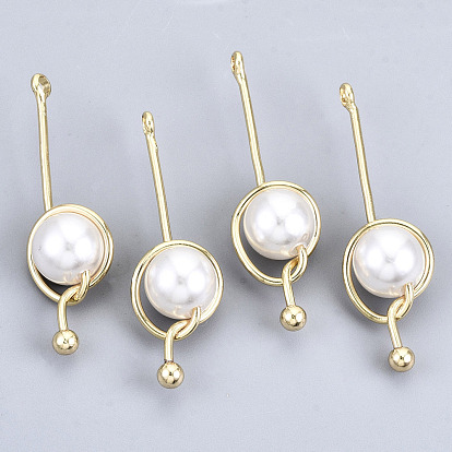 ABS Plastic Imitation Pearl Pendants, with Real 18K Gold Plated Brass Findings, Round