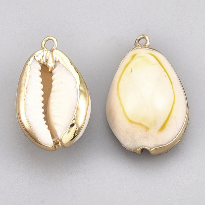 Cowrie Shell Pendants, with Metal Findings, Natural Color