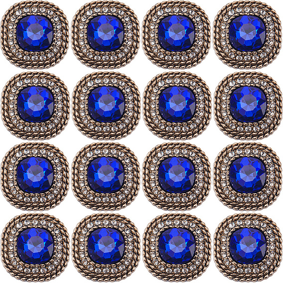 16 шт. пуговицы со стразами из сплава, 1-луночное, золотой свет, квадратный