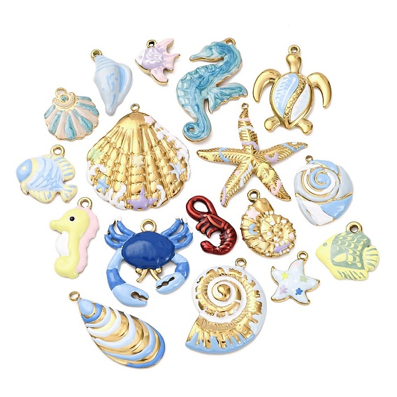 304 подвески из нержавеющей стали, с эмалью, океанские темы, реальный 18 k позолоченный, ионное покрытие (ip), без кадмия, без никеля и без свинца