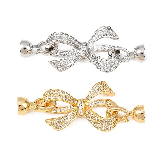 Латунное микропейв, прозрачный кубический цирконий, складные застежки, бантом