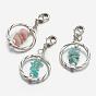 Natural Gemstone Pendants, with Alloy Pendants and Brass Lobster Claw Clasps, Ring, Mixed Metal Color